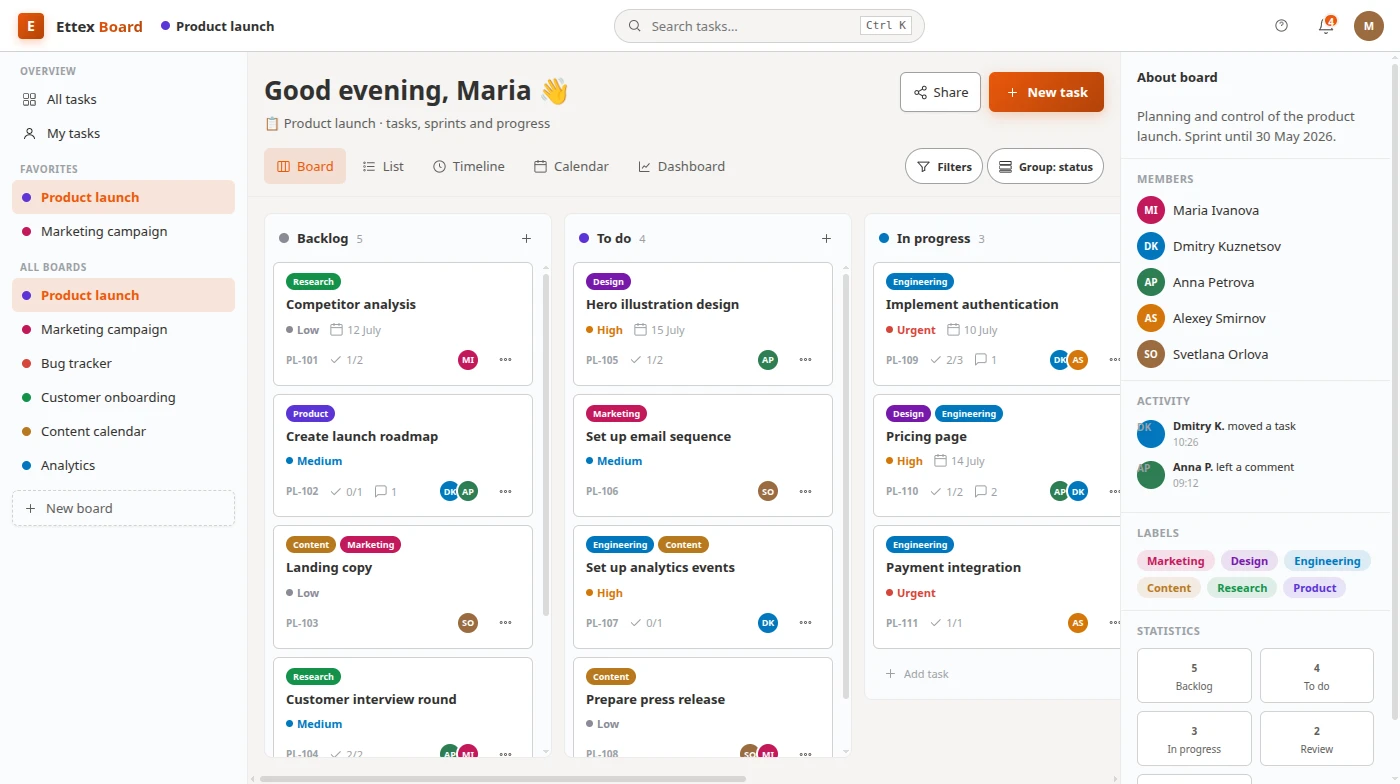 Ettex Board — Kanban boards