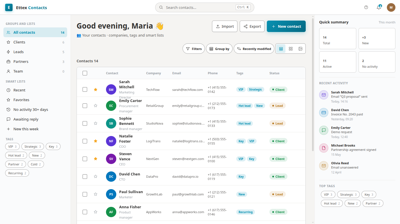 Contacts screenshot