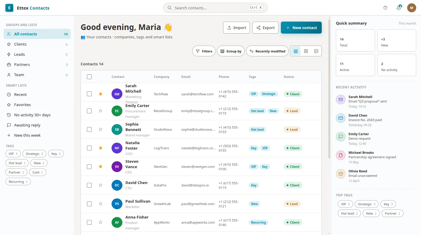 Ettex Contacts — Address book