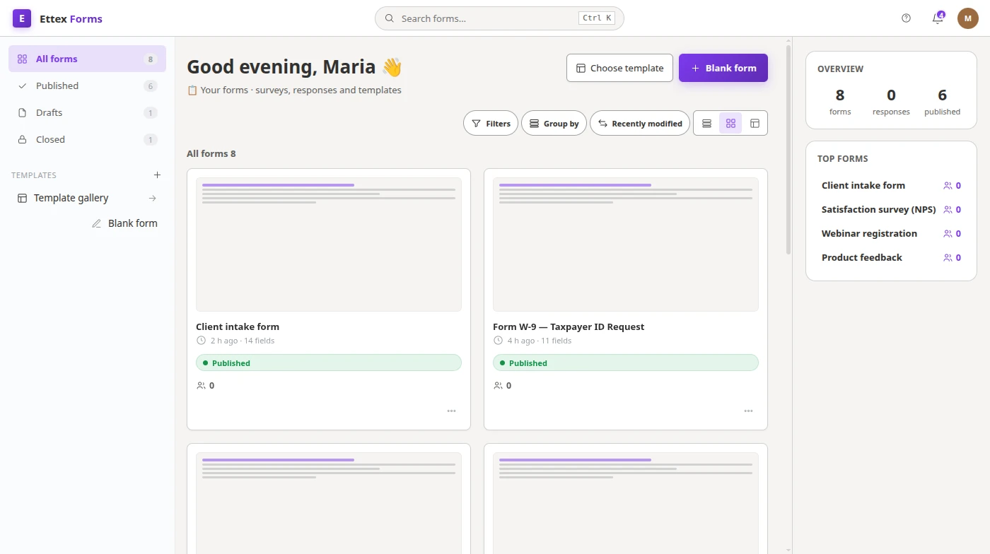 Ettex Forms — Forms & surveys