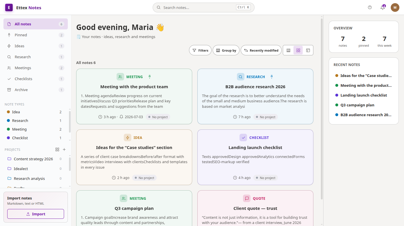 Notes screenshot