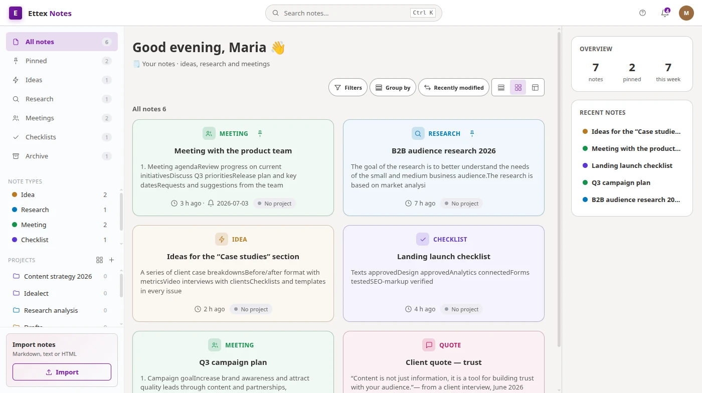 Ettex Notes — Notes & ideas