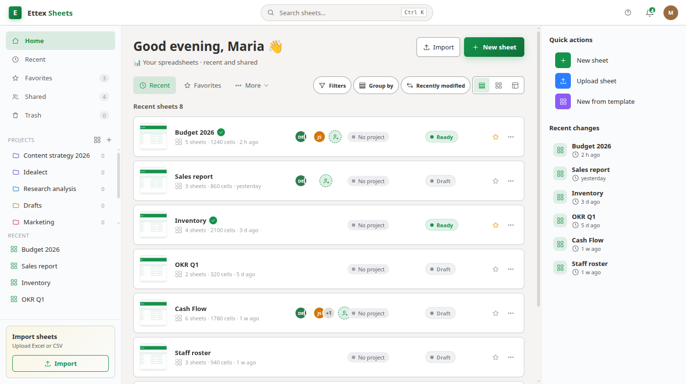 Sheets screenshot