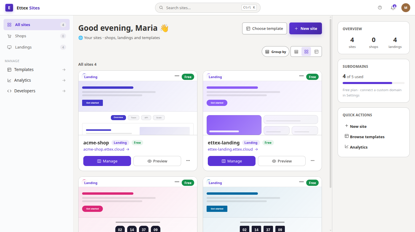 Sites screenshot