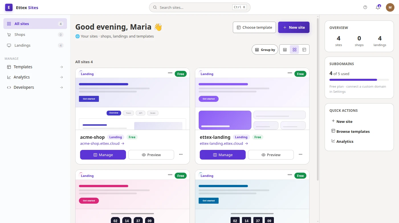 Ettex Sites — Website builder
