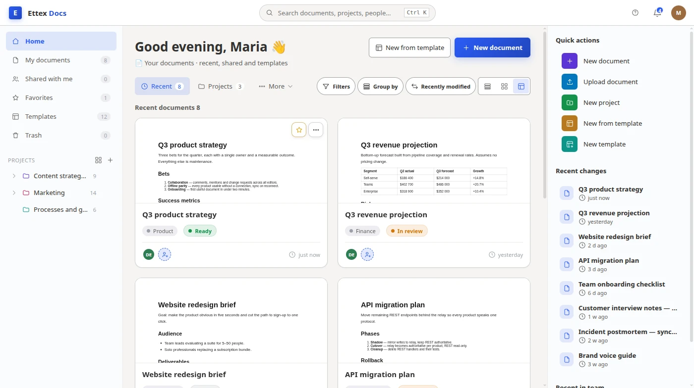 Ettex Docs — Docs & editing
